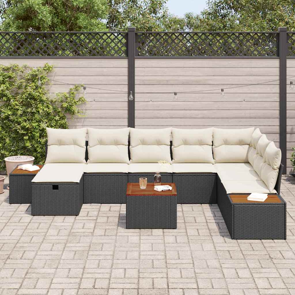 Garten-Sofa-Set mit Kissen 9 pcs Schwarz Poly Rattan